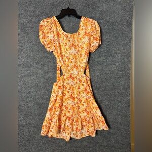 Freeme Orange and Red Floral Cut Out Open Back Dress - Size Small (S), NWOT